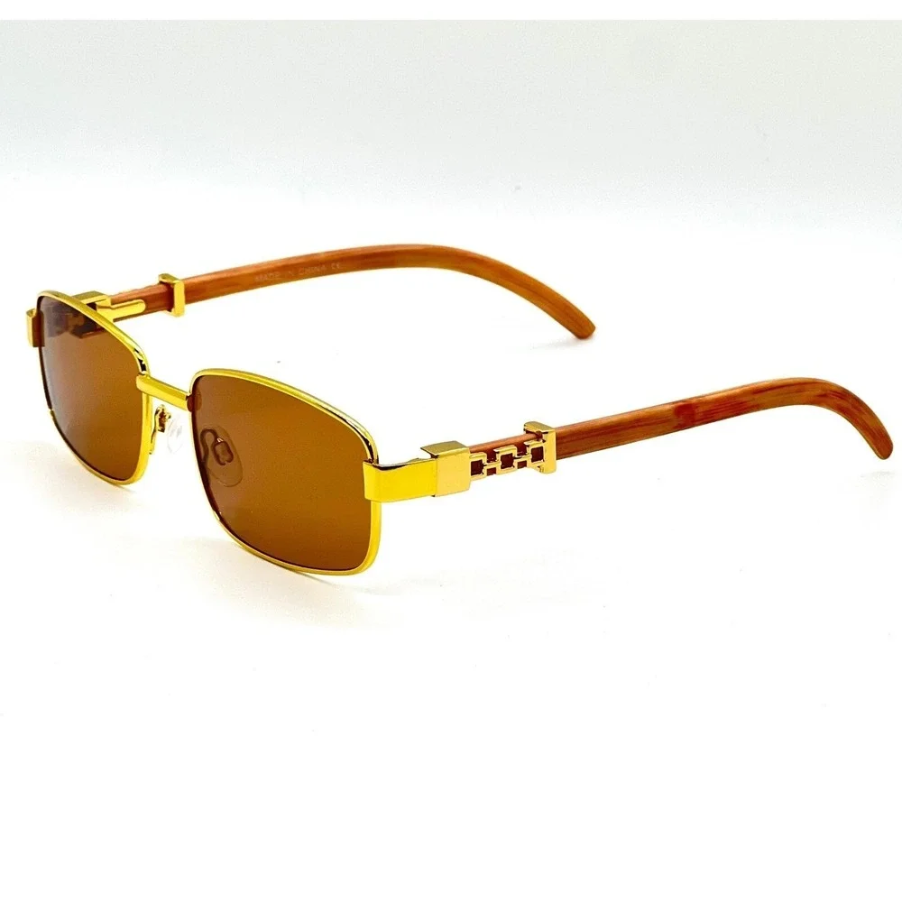 Women's Sunglasses Small Rectangular Sophisticated Gold Brown Lens Square Lentes